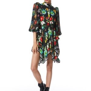 Alice + Olivia Milda Button Front Mini Black Floral Dress